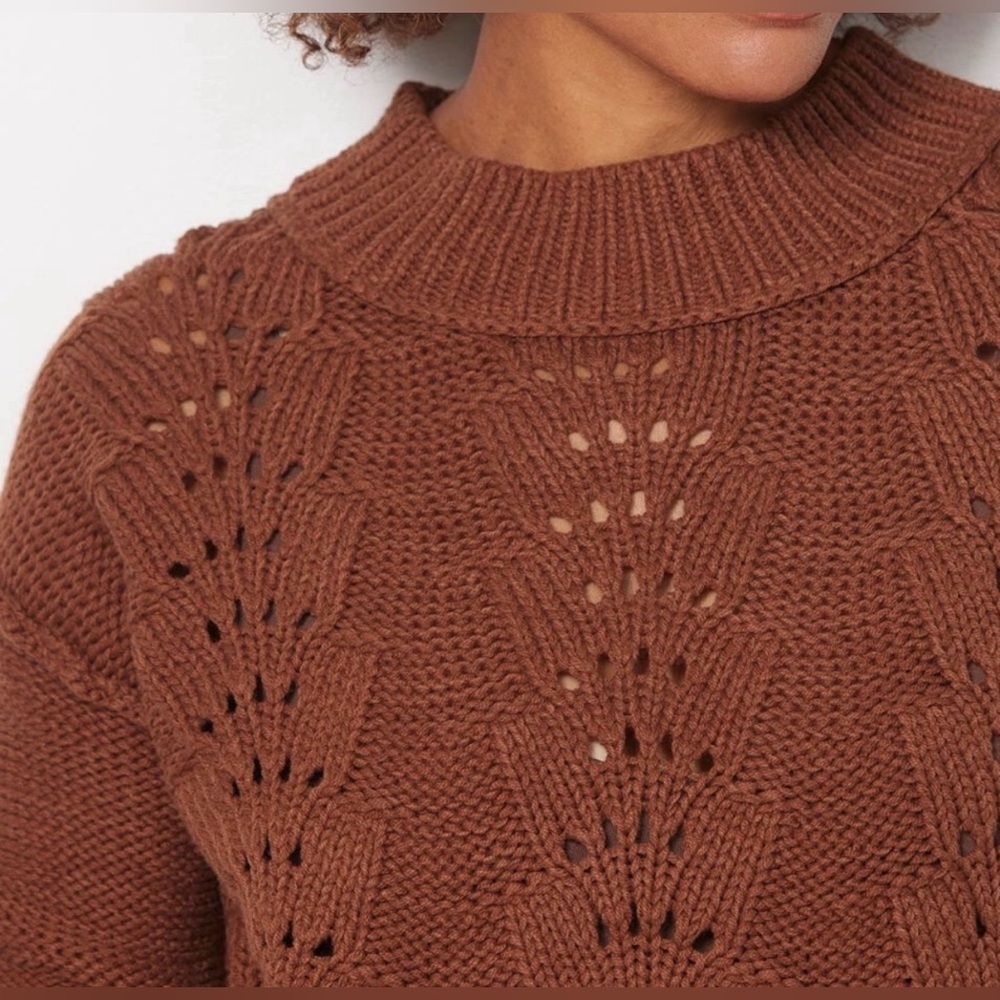 Free People Bell Song Crewneck Chunky Knit Sweater Brown Cotton Blend Medium - Picture 2 of 8